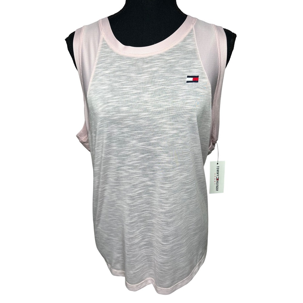 Tommy Hilfiger Sport Women XL Pink Space Dye Split Back Tie Tank Top NWT